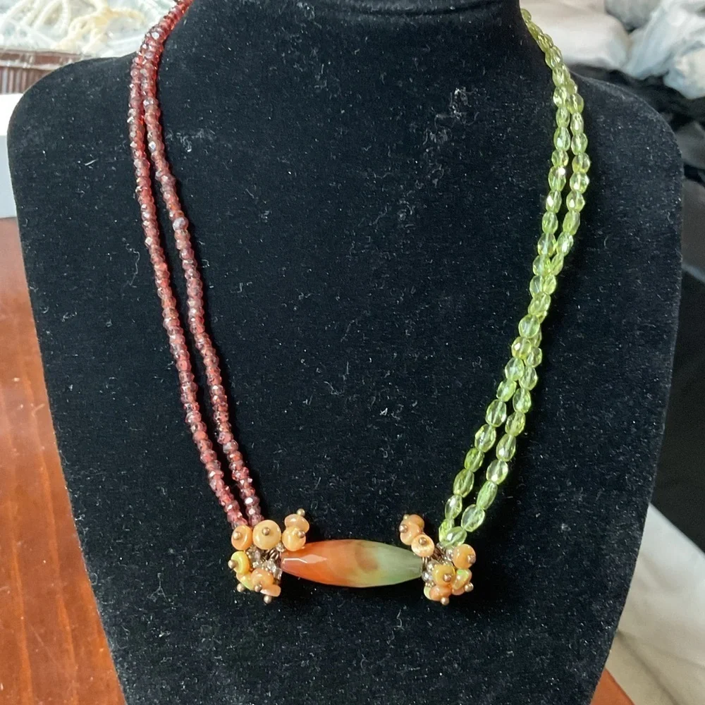Vintage Beaded Tourmaline Fire Opal Garnet Peridot Necklace